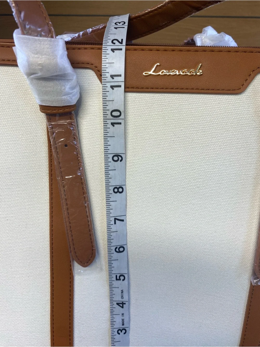 Lovevook Cream Canvas Laptop Tote with‎ Tan Leather Trim and Accessories-NWT